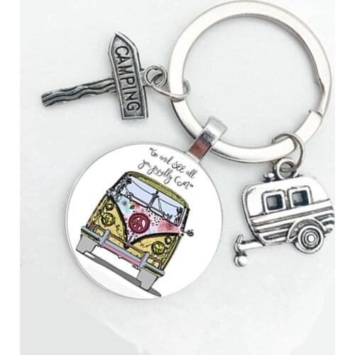 Exquisite Handmade Glass Gemstone Hippie Peace Sign Van Bus Mens Keychain High Quality Pendant Car Keychain Ring Holder