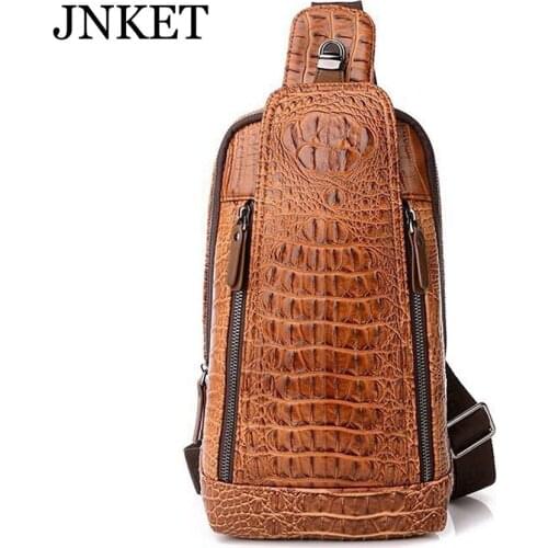 JNKET New Crocodile Pattern Chest Bag PU Leather Casual Shoulder Fashion Business Bag Backpack Crossbody Bags