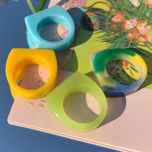 Harajuku DIY Resin Rings for Women Candy Color Fashion Vintage Cute Charms Rings Set Y2K Jewelry 90s Aesthetic Gifts New Party