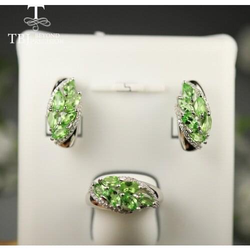 Natural green tsavorite gemstone jewelry set green garnet precious gemstone earring ring 925 sterling silver for women mom gift