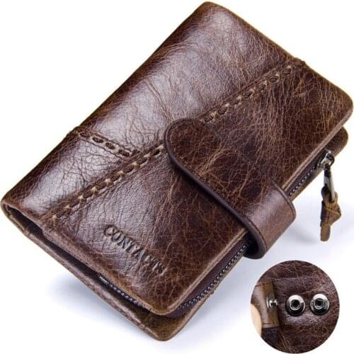 New First Layer Cowhide Mens Wallet, Soft Leather Retro Card Holder Short Buckle Wallets Small Coin Purses