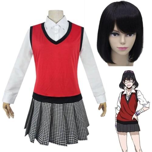 Midari Ikishima Cosplay Costume School JK Uniform Wig Anime Cosplay Compulsive Gambler Vest Shirt Skirt Clothes C85C21
