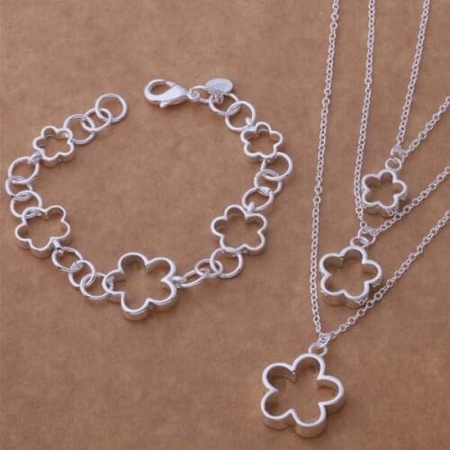 AS278 Hot silver color Jewelry Sets Flowers Bracelet 100 + Flowers Necklace 502 Factory wholesale quality gifts