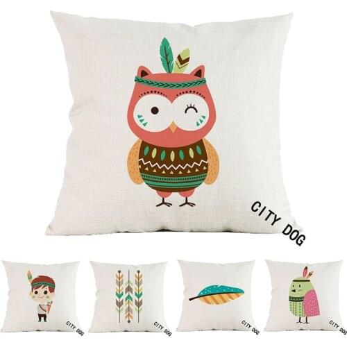Tribe Woodland Animal Owl arrow Linen Cushion Cover Decorative Pillow Case For Chair Sofa Home Decor Throw Pillows 45x45cm
