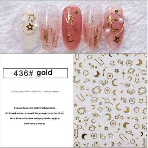 Metallic nail art sticker gold silver rivet hollow star moon heart circles laser foil 3D manicure tip nail art accessories YJ019