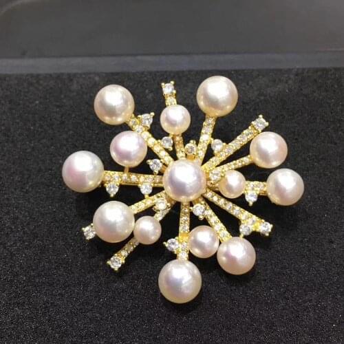 Micro-inlaid zircon snowflake extremely bright natural freshwater pearl corsage a multi-purpose sweater chain advanced brooch