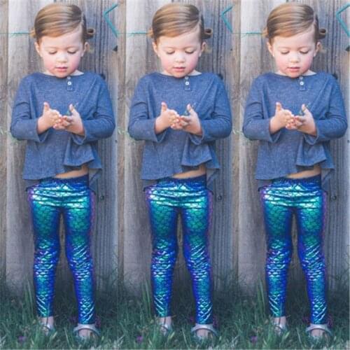 Fashion Kid Baby Girl Fish Scale Skinny Pants Mermaid Leggings Stretchy Elastic Waist Sequins Glossy Pencil Pant