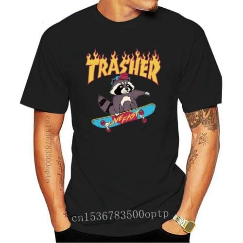 New Novelty Casual Hip-hop Trasher Men T-Shirt Fashion Trash Racoon Cartoon Live Fast Printed Hipster Tshirts unisex streetwear