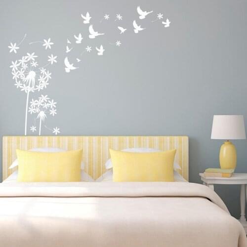 Dandelion With Birds Wall Decal Flower Vinyl Stickers Nature Dandelion Blowing Wall Art Bedroom Nursery Decor Murals 2176