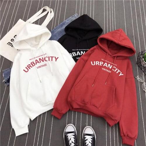 Plus Velvet Warm Soft Letter Printed Hoodies Women Thicker Simple All-match Pockets Leisure Pullovers Womens Trendy Sweatshirts