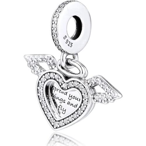 Heart Angel Wings Charm S925 Silver Beads for Jewelry Making Fit Pandora Bracelet Necklace DIY 021087
