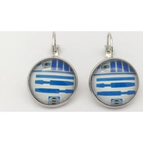 Silver Plated Glass Cabochon Star wars R2D2 Earrings Jewelry for Women