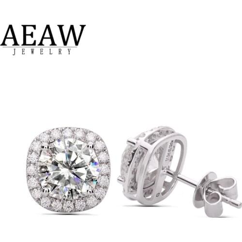 14K White Gold 1.0ct DF Cushion Cut 2CTW Moissanite Stud Earring Engagement Wedding for Women