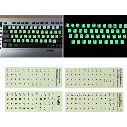 Luminous Waterproof Keyboard Stickers Protective Film Layout with Button Letters Alphabet Russian/English/Italian/German/Spanish