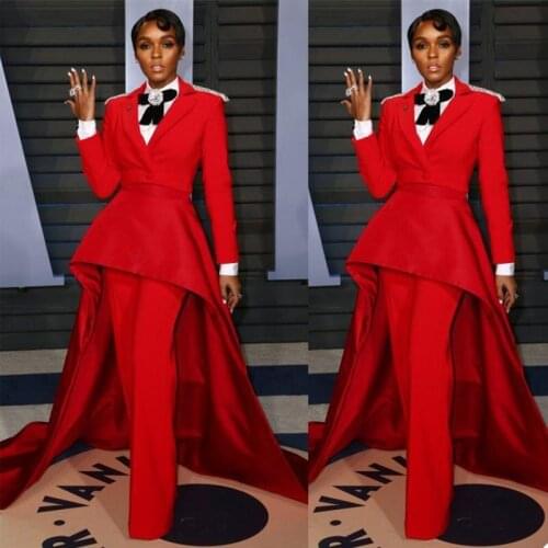 Unique Red Overskirt Evening Dresses Outfit V Neck Long Sleeve Satin Outfit Carpet Celebrity Dress Simple Spcial Occasion Gown