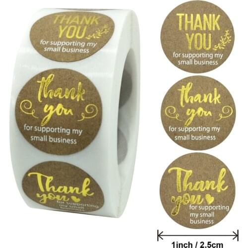 50-500pcs 1inch Gold foil labels thank you sticker for business package gift seal labels shipping sticker handmade stationery