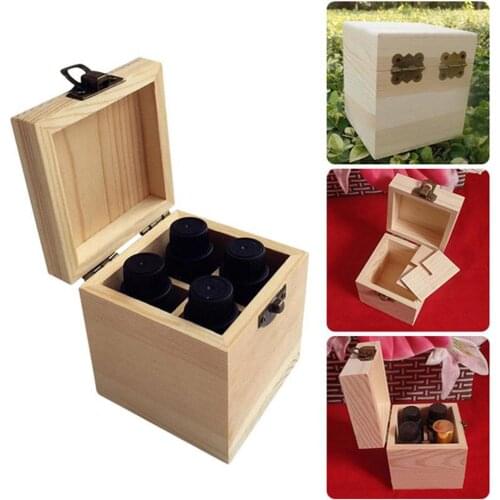 New 4 Slots Mini Solid Wooden Essential Oil Storage Box Container Organizer Gift