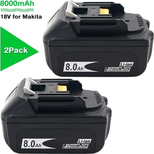 2Pcs 8.0Ah BL1880B Replacement for Makita 18V Battery BL1860B BL185B0 Bl1830 Li ion Rechargeable Power Tools Batteries Indicator