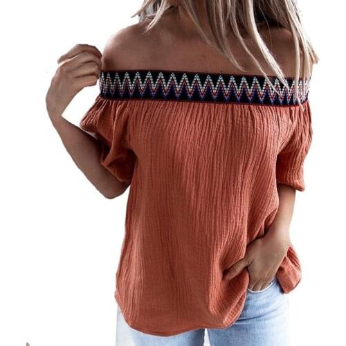 Ladies Loose Strapless Top Off Shoulder Patchwork Women Harajuku Short Sleeve Loose Leisure T-shirt for Dating Streetwear Tops