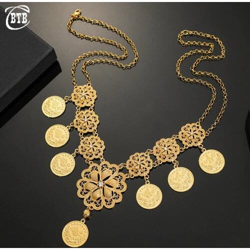 Islamic Muslim Gold Coin Women Charm Large Necklace Arab Middle East Wedding Pendant Necklace Luxury Jewelry Holiday Gift