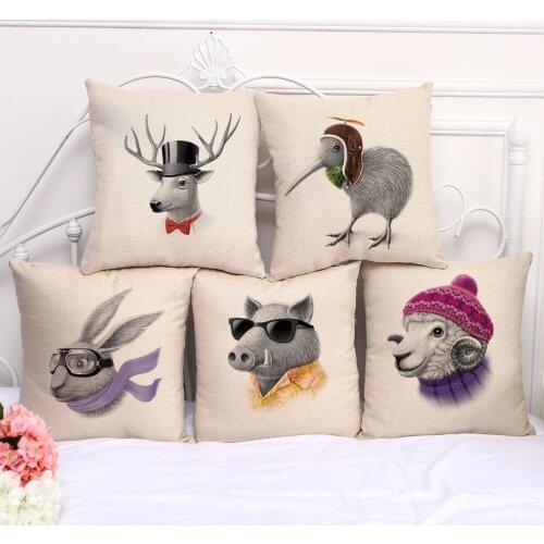 ZXZXOON Decorative Throw Pillow Case Animals Deer Pig Lovely Rabbit Polyester Cushion Cover For Sofa Home Decor Almofadas
