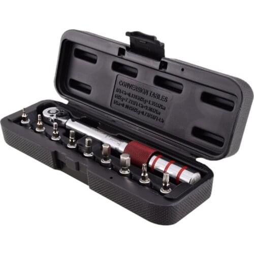 1/4" 2-15Nm Drive Click Torque Wrench Hand Spanner + 9 Socket Bits + Box Set Bike Bicycle Tool
