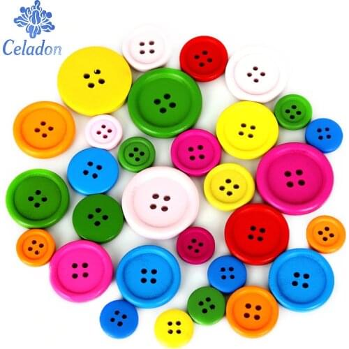 20-100pcs 4-Holes Wooden Buttons Handmade Mix Colors Scrapbooking For Wedding Decor 15mm/20mm/25mm/30mm