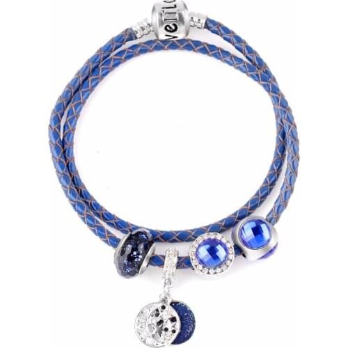 2017 New Blue Crystal Beads Vintage Starfish Beads Charm Bracelets For Women Pendant Bracelets & Bangles Pulseras
