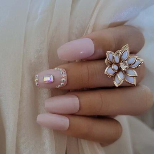 Solid color fake nail ballet 24 pcs crystal diamond dark skin transparent diamond milky