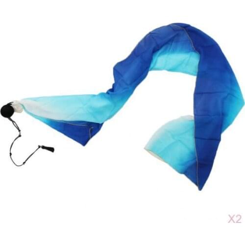 2x Belly Dance Silk Veil Poi Throw Balls Dancing Accessories Turqoise Blue