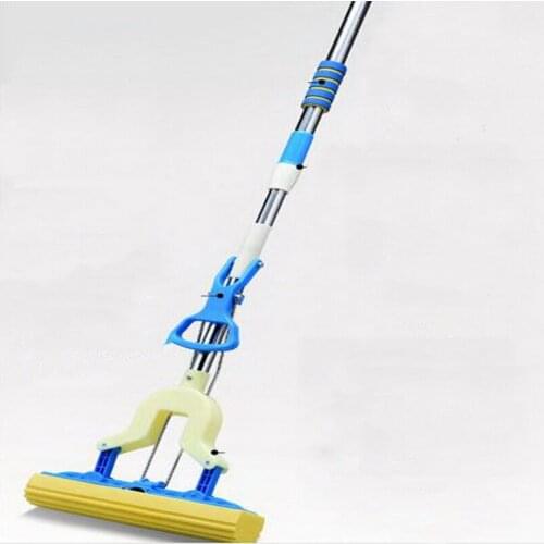 341220/Household flat mop/Ergonomic design/Fold Squeeze Water Sponge Mop, Stainless Steel Rod Can Stretch Cotton Absorbent Mop