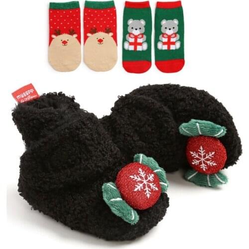 First Walk Shoes Girl Boy Soft Anti-slip Shoes Christmas Deer Santa Claus Cute Baby Shoes+2 Headbands​12