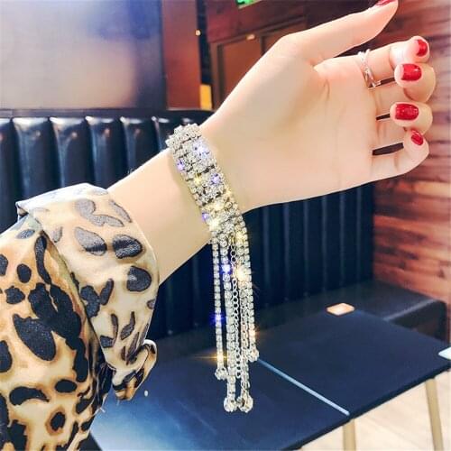 Ins Cold Full Rhinestone Tassel Crystal Bracelet European Shiny Blingbling Bracelet Simple Fashion Trendy Hand Jewelry