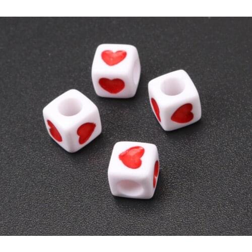 2018 Hot White Red Color Cube Acrylic Heart Spacer LoOse Beads For Jewelry making Diy 7mm 50Pcs KL67