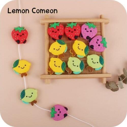 2Pc Mini Teething Nursing Chew Beads Lemon Strawberry Clouds Hedgehog Silicone Teether Beads Baby Pacifier Chain DIY Accessories