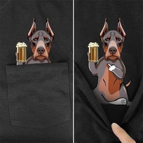 CLOOCL Black Cotton T-Shirt Pocket Bulldog Drink Middle Finger Printed Casual Shirts Funny Cottons Tee Harajuku Tops Clothes