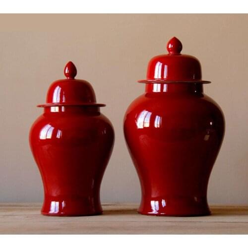 Jingdezhen Ceramic temple jar Handmade Red Glaze Storage jar Decoration Study Hall Model Room Soft Furnishings porcelain jar