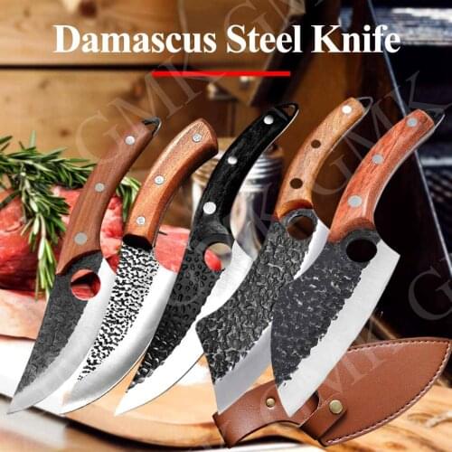 Damascus Professional Chef Knife Sainless Steel Kitchen Knife Meat Cleaver Chopper Chef Knife With Sheath Professional Handmade