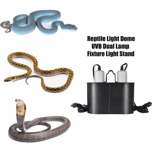 Reptile Light Dome UVB Dual Lamp Fixture Light Stand E27 Heater Guard Lamp Shade Heating Bulb Lamp Enclosure Cage No Bulb