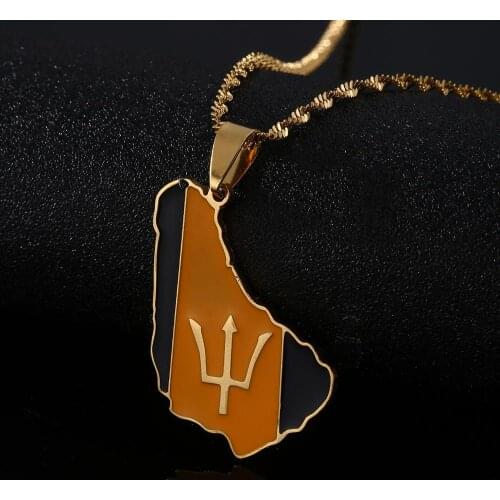 Stainless Steel Enamel Barbados Island Map Flag Pendant Necklaces Trendy Barbados Caribbean Maps Jewelry
