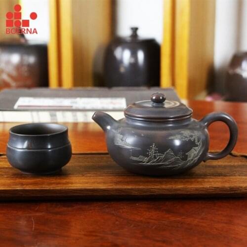 BOERNA Nixing Pottery Teapot 250ml Handmade Kung Fu Tea Set Teapots Ceramic Chinese porcelain Clay Kettle Gift Safe Packaging