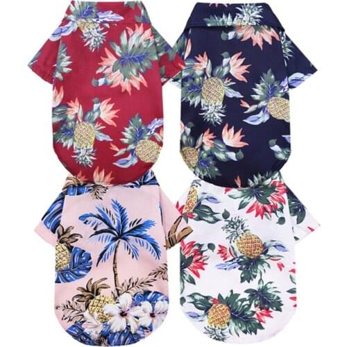 Hawaii Floral Dog Shirt Summer Camp Beach Shirt Vest for Bulldog Pet Clothes Dogs Clothing Short Sleeve Dog Floral T-Shirt