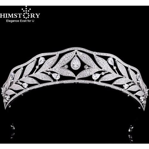 Himstory Classic Cubic Zirconia Wedding Bridal Princess Tiara Crown Diadem Women Hair Jewelry Accessories