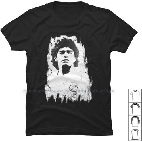 Maradona Bw Art T Shirt 100% Cotton Football Popular Legend Sport Tage Port Ball Age Hot God End Ara