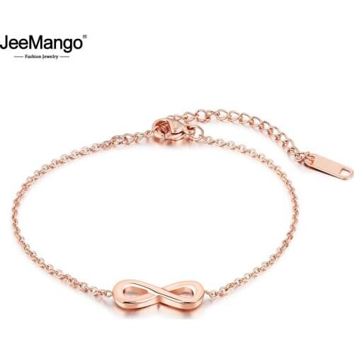 JeeMango Trendy Infinity Charm Bracelets Rose Gold Color Srainless Steel Classic Link Chain Bracelet Jewelry For Women JB18091