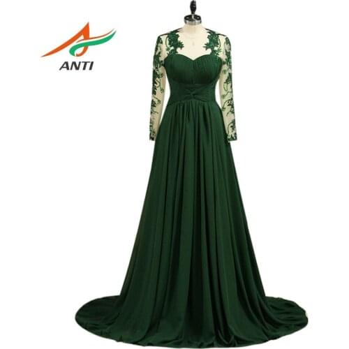 ANTI waist lace embroidery trailing back open classical long skirt dark green elegant ladies pleated tube top evening dress