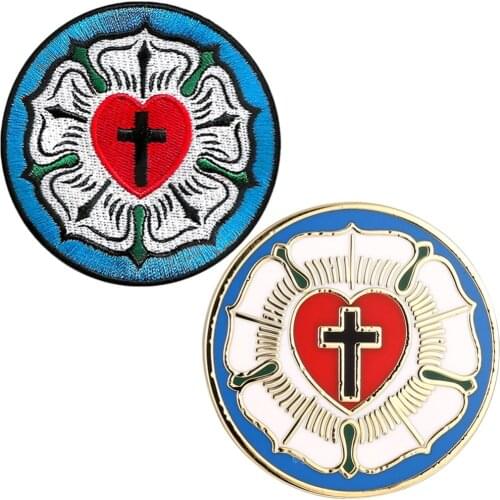 Luther Rose Seal Lutheran Lutheranism Embroidered and Pin Set