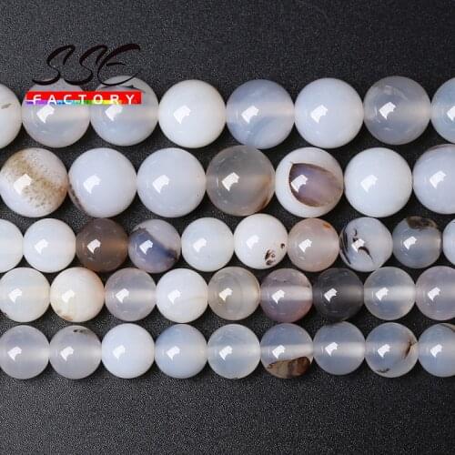 Natural Ocean Agates Stone Beads White Brown agates Round Loose Beads 15" Strand 4 6 8 10 12 MM For Jewelry Making Accessories