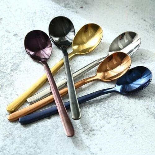 Stainless Steel Colorful Spoon Long Handle Spoons Flatware Coffee Drinking Tools Dessert Spoon Kitchen Gadget