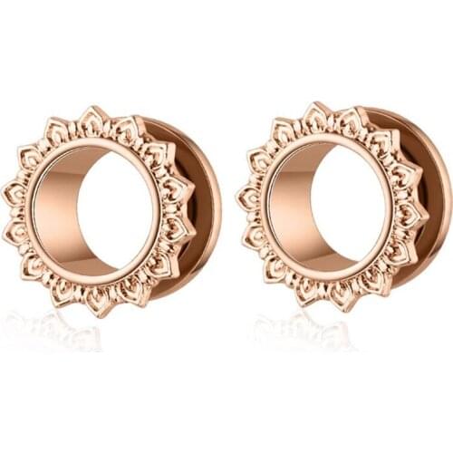 New Retro Gold Color Flower Ear Plugs Tunnels Flesh Expansions Piercing Earrings Gauges Ears Expander Ring Fashion Women Jewelry